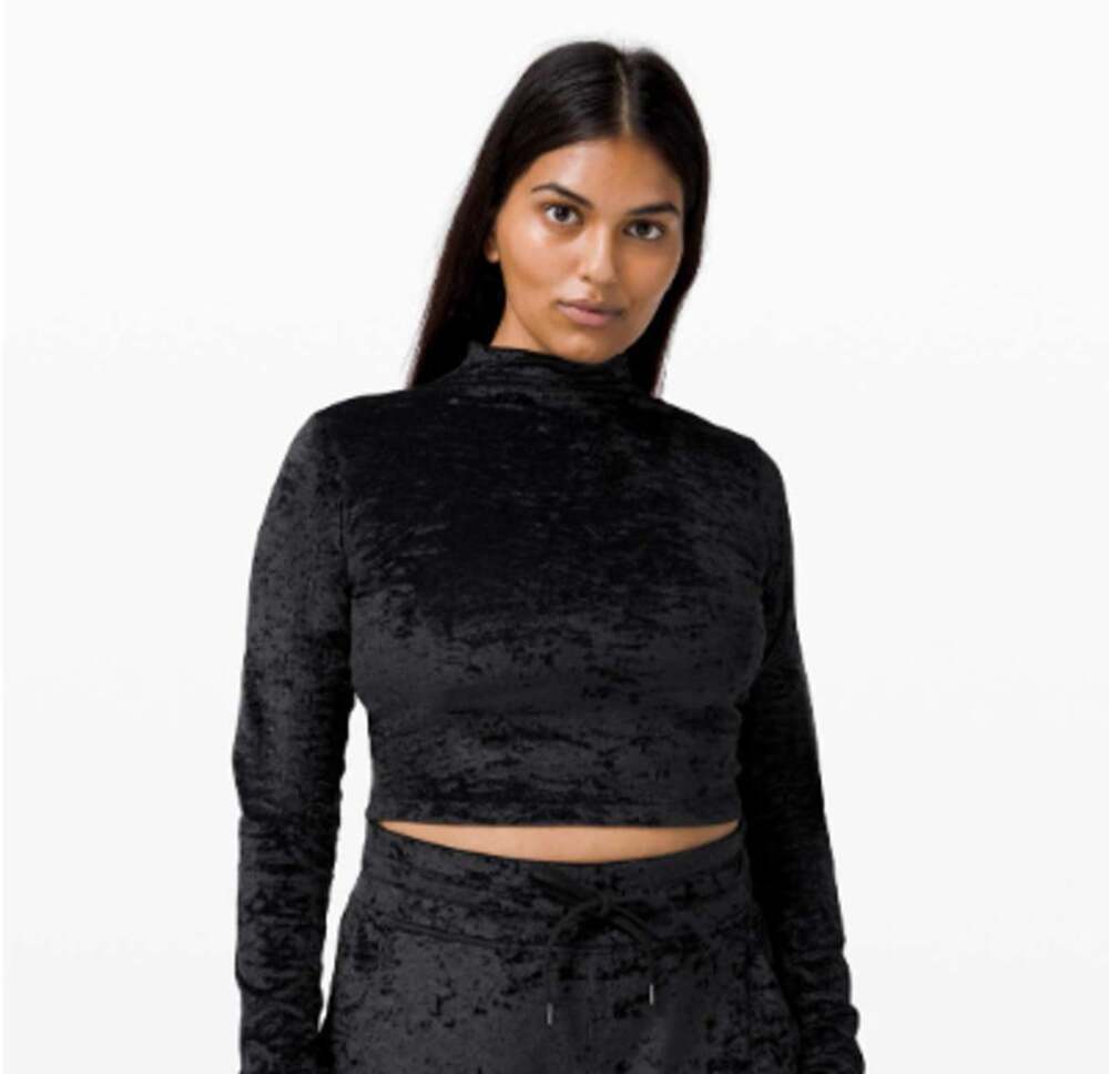 Lululemon All Aligned Mock Neck Crushed Velvet Black Crop Top Size 8 NWOT